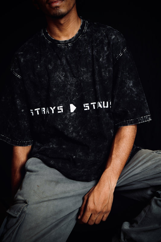Strays>Status Unisex Acid Washed Oversized T-Shirt